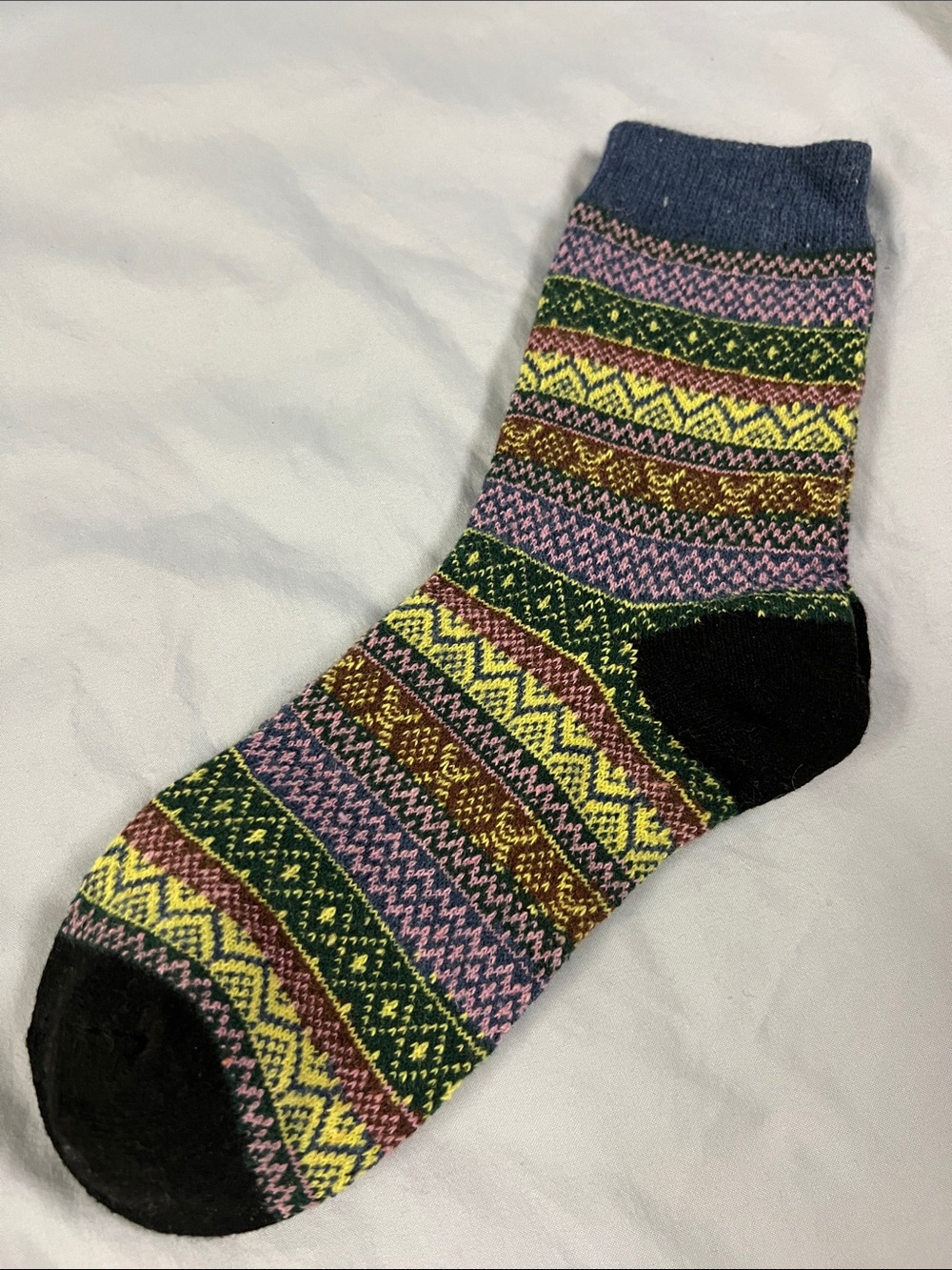 Multicolor Vibrant Colorful Patterned Wool Tall Crew Socks Vintage